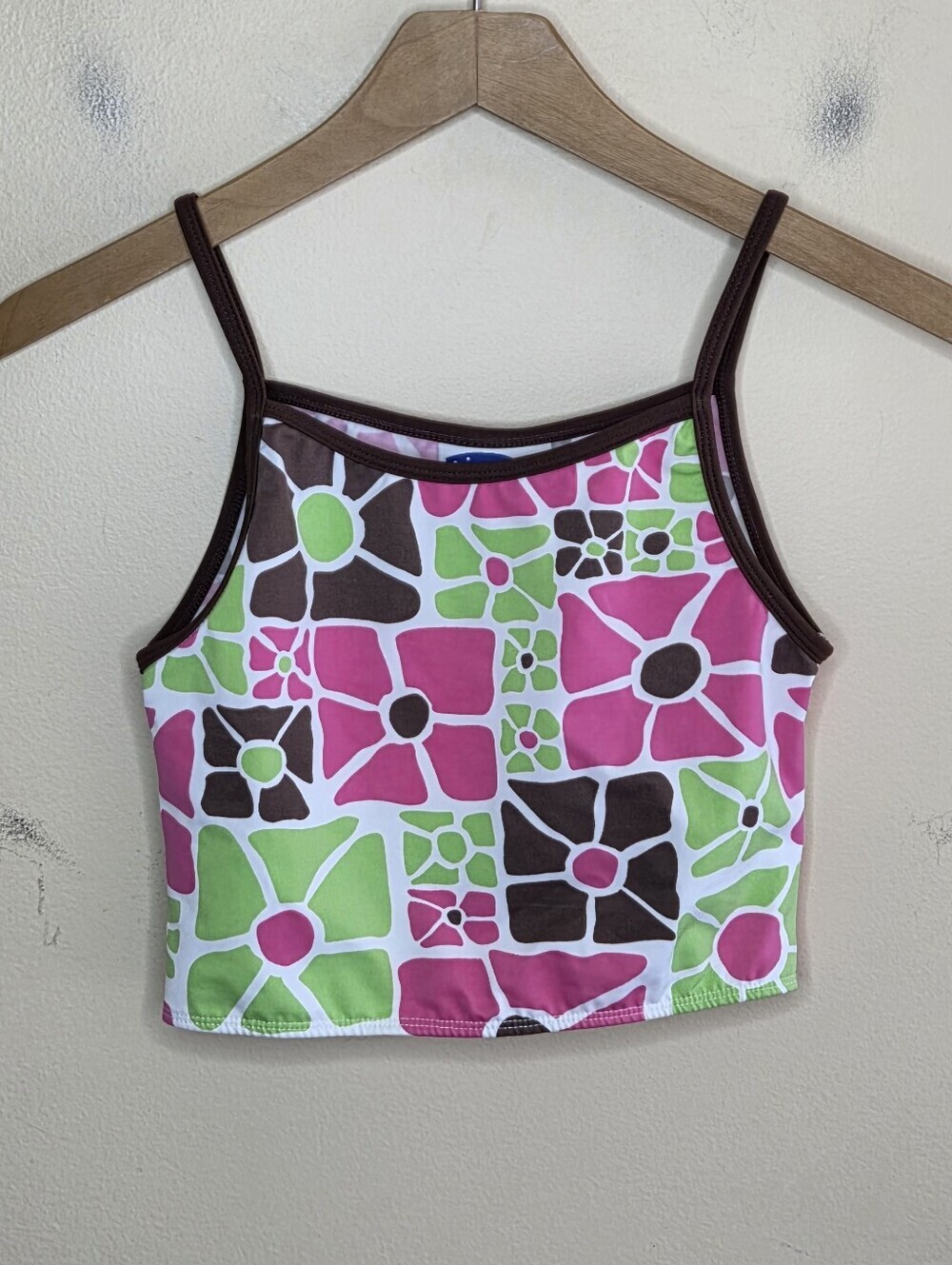 Y2K Big Fish Geometric Retro Floral Tankini Swim Top Girls Size XL 14 NEW Pink